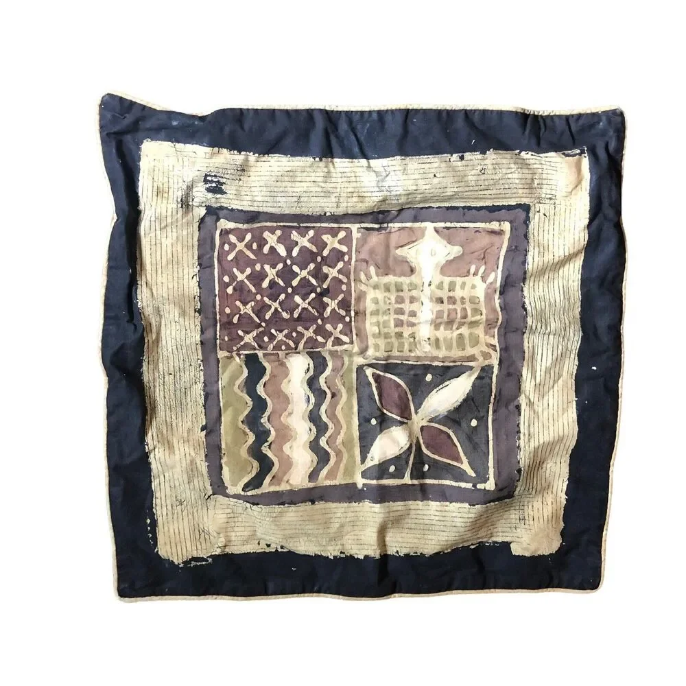 African Sadza Batik Zimbabwe Tribal Design Pillow Cover 21” Square Home Decor